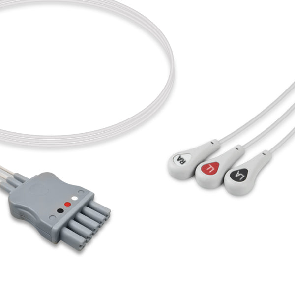 3-Lead ECG Wires, AHA, Snap, 36"