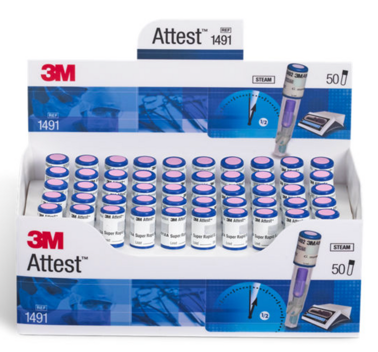 3M™ Attest™ Super Rapid Steam Biological Indicator, 1491, Blue Cap, 24min, 200/CS (CASE)