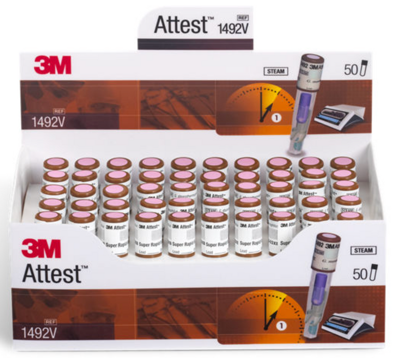 3M™ Attest™ Super Rapid Steam Biological Indicator, 1492V, Brown Cap, 24min, 200/CS (CASE)
