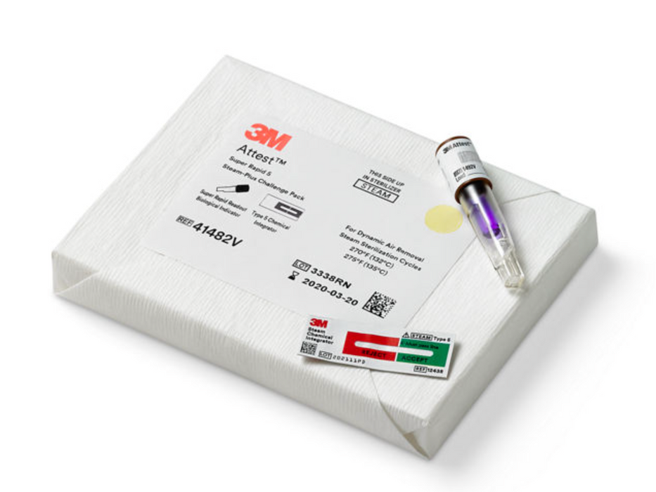 3M Attest™ Super Rapid Steam Biological Indicator Challenge Pack with Type 5 CI, Brown Cap, 24 min, 24/cs