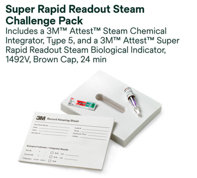 3M Attest™ Super Rapid Steam Biological Indicator Challenge Pack with Type 5 CI, Brown Cap, 24 min, 24/cs