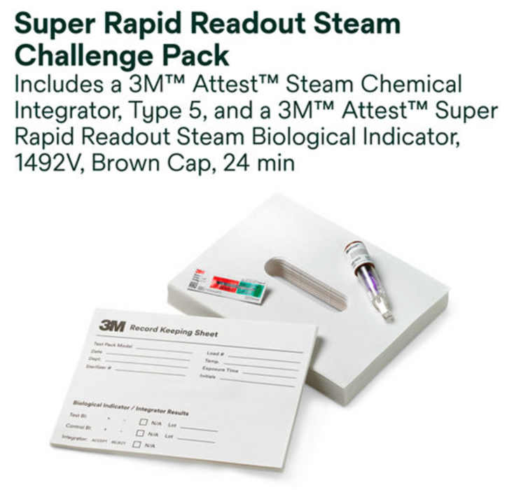 3M™ Attest™ Super Rapid Steam Biological Indicator Challenge Pack with Type 5 CI, 41482V, Brown Cap, 24 min, 24/CS (CASE)