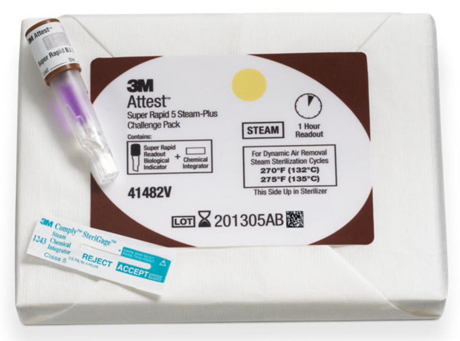 3M™ Attest™ Super Rapid Steam Biological Indicator Challenge Pack with Type 5 CI, 41482V, Brown Cap, 24 min, 24/CS (CASE)