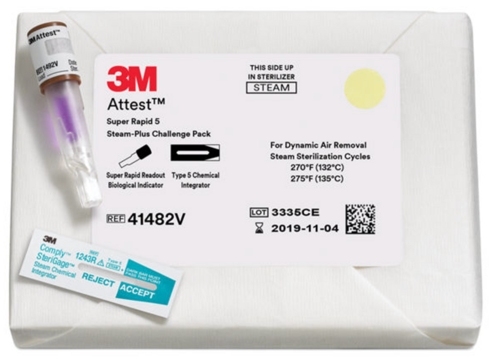 3M™ Attest™ Super Rapid Steam Biological Indicator Challenge Pack with Type 5 CI, 41482V, Brown Cap, 24 min, 24/CS (CASE)