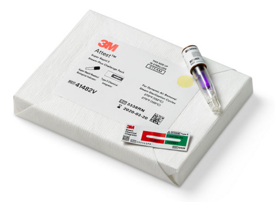 3M™ Attest™ Super Rapid Steam Biological Indicator Challenge Pack with Type 5 CI, 41482V, Brown Cap, 24 min, 24/CS (CASE)