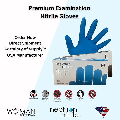 Nephron Powder-Free Nitrile Medical Examination Gloves (Blue/Black)