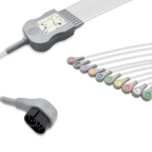 Zoll Compatible One-Piece 10-Lead ECG Cable, Snap