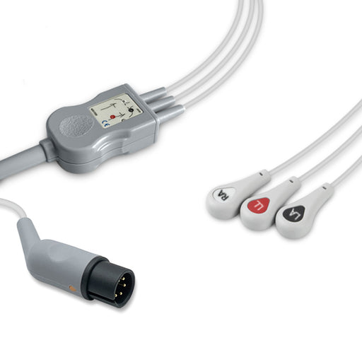 Compatible AAMI One-Piece 3-Lead ECG Cable, Snap