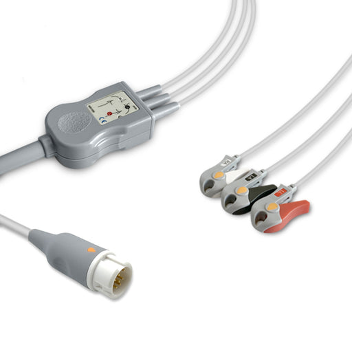 Philips Compatible One-Piece 3-Lead ECG Cable, Grabber