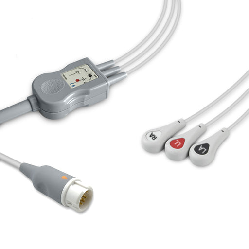 Philips Compatible One-Piece 3-Lead ECG Cable, Snap