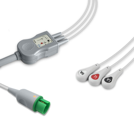 Spacelabs Compatible One-Piece 3-Lead ECG Cable, Snap