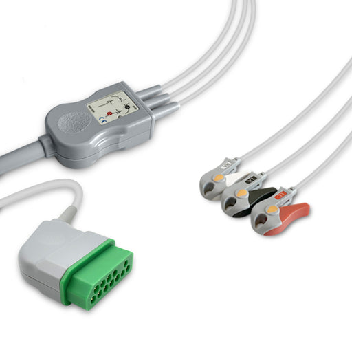 Nihon Kohden Compatible One-Piece 3-Lead ECG Cable, Grabber