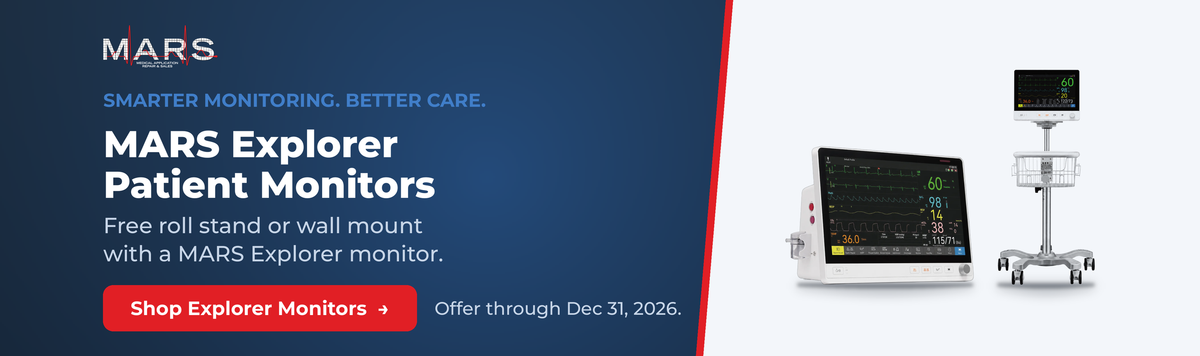 MARS Explorer patient monitors with free roll stand or wall mount, offer through Dec 31, 2026