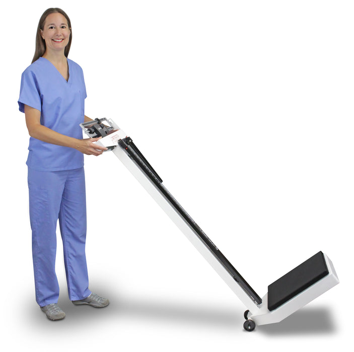 Detecto 438 Mechanical Eye-Level Physician's Scale, Weigh Beam, 450 lb x 4 oz, Height Rod, Wheels