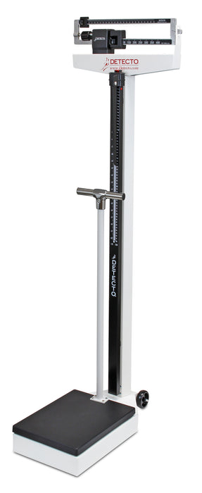 Detecto 448 Mechanical Eye-Level Physician's Scale, Weigh Beam, 450 lb X 4 oz, Height Rod, Wheels, Handpost