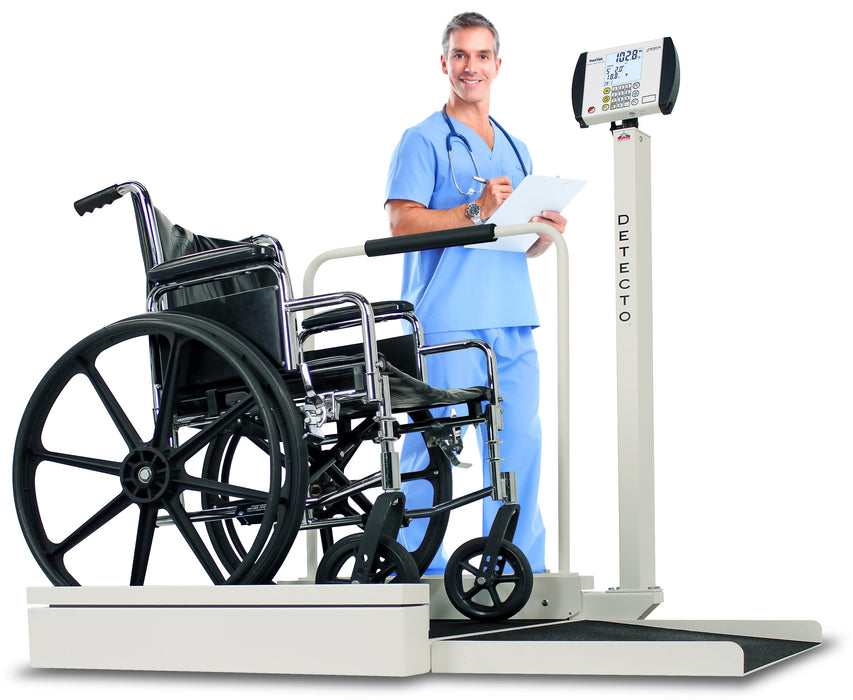 Detecto 6495-AC Digital Wheelchair Scale, Stationary, 800 lb x .2 lb / 360 kg x .1 kg, AC Adapter Included